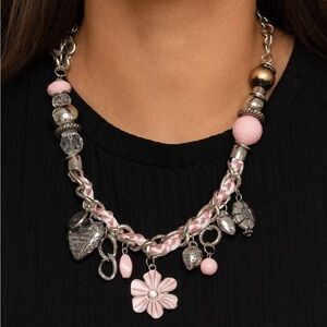 Paparazzi Charmed, I am Sure Luke 10:27￼ Heart Flower Pink Necklace Set